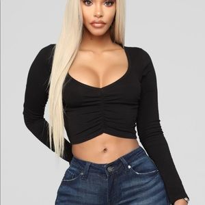 Black Long Sleeve Crop Top